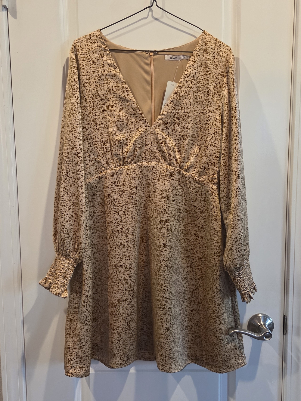Gold And Black V-Neck Long Sleeve Mini Dress